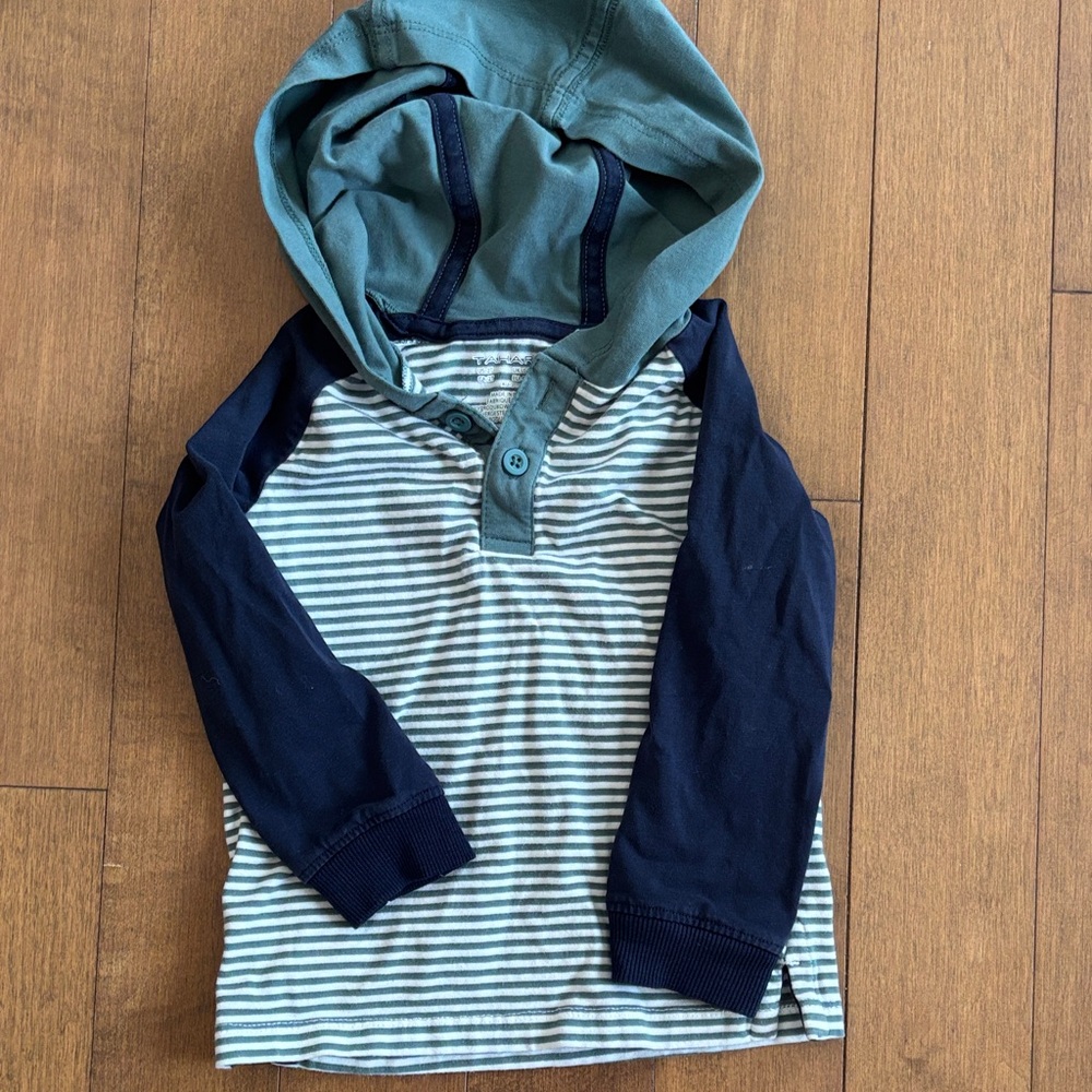 Tahari Kids Striped Hoodie in Navy and Teal